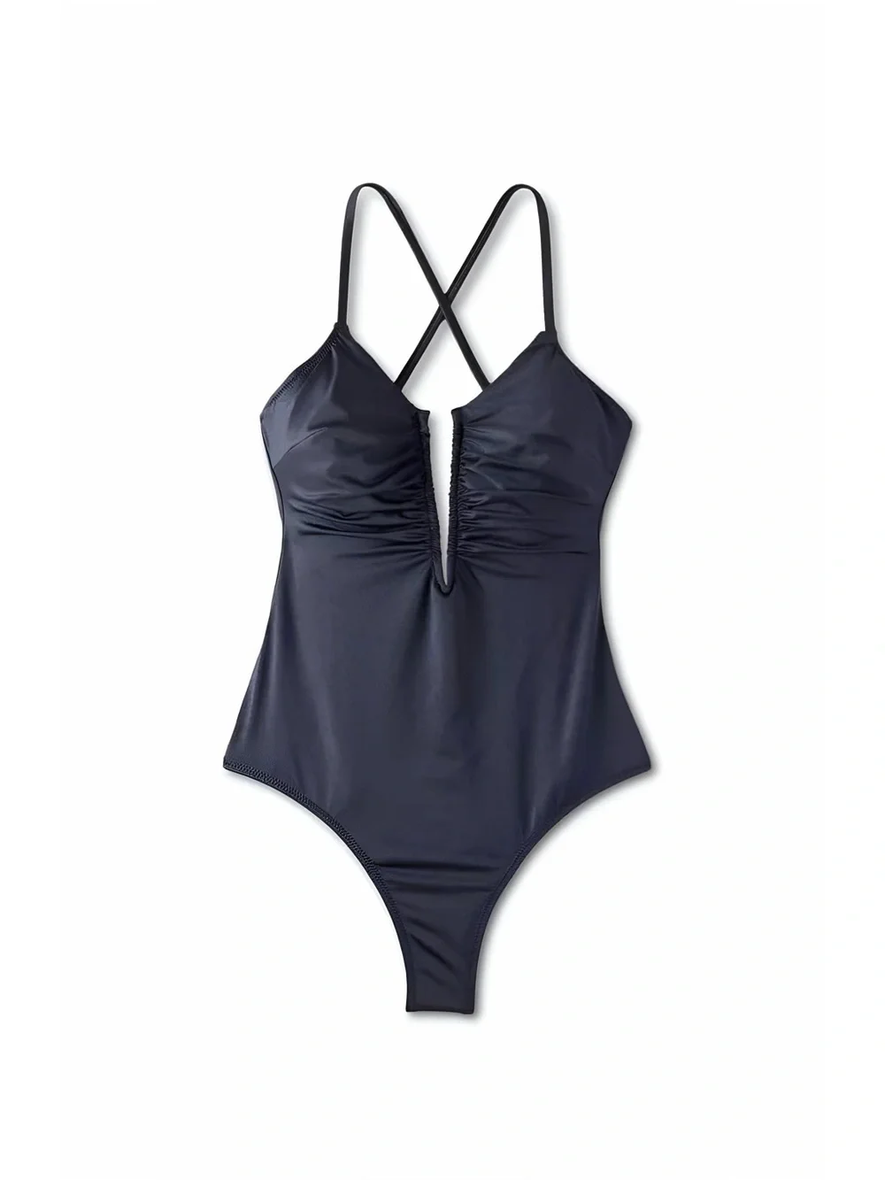 Shade & Shore Women's Shirred V-Wire Plunge One Piece Swimsuit XL Dark Grey